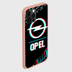 Чехол для iPhone 12 Pro Max Значок Opel в стиле Glitch на темном фоне, цвет: 3D-светло-розовый — фото 2