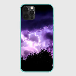 Чехол для iPhone 12 Pro Max Purple Lightning, цвет: 3D-мятный