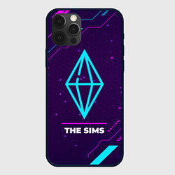 Чехол для iPhone 12 Pro Max Символ The Sims в неоновых цветах на темном фоне, цвет: 3D-черный