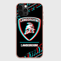 Чехол для iPhone 12 Pro Max Значок Lamborghini в стиле Glitch на темном фоне, цвет: 3D-светло-розовый