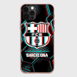 Чехол для iPhone 12 Pro Max Barcelona FC в стиле Glitch на темном фоне, цвет: 3D-светло-розовый