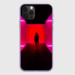 Чехол для iPhone 12 Pro Max Неоновый коридор и человек - Розовый, цвет: 3D-сиреневый