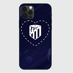 Чехол для iPhone 12 Pro Max Лого Atletico Madrid в сердечке на фоне мячей, цвет: 3D-черный