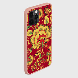 Чехол для iPhone 12 Pro Max Хохломская Роспись Цветы На красном Фоне, цвет: 3D-светло-розовый — фото 2