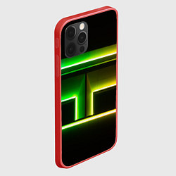Чехол для iPhone 12 Pro Max Неоновые фигуры и линии - Зелёный и жёлтый, цвет: 3D-красный — фото 2