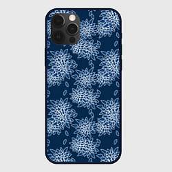 Чехол для iPhone 12 Pro Max Темно-синий цветочный узор pattern, цвет: 3D-черный