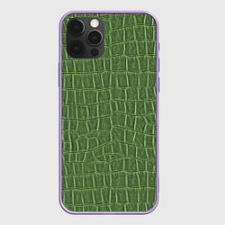 Чехол для iPhone 12 Pro Max Крокодиловая кожа зелёная, цвет: 3D-сиреневый