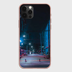Чехол для iPhone 12 Pro Max Неоновая пустая улица города - Синий, цвет: 3D-светло-розовый