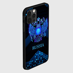 Чехол для iPhone 12 Pro Max Синий неоновый герб России, цвет: 3D-черный — фото 2