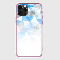 Чехол для iPhone 12 Pro Max Исчезающие серо-голубые полигоны, цвет: 3D-малиновый