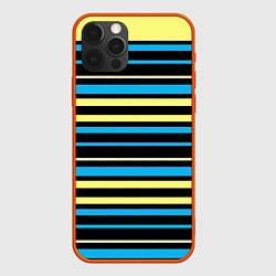 Чехол для iPhone 12 Pro Max Желто-голубые полосы на черном фоне, цвет: 3D-красный