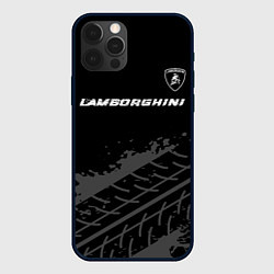 Чехол для iPhone 12 Pro Max Lamborghini speed на темном фоне со следами шин: с, цвет: 3D-черный