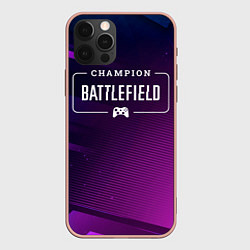 Чехол для iPhone 12 Pro Max Battlefield gaming champion: рамка с лого и джойст, цвет: 3D-светло-розовый