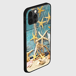 Чехол для iPhone 12 Pro Max Натюрморт из сети, морских звёзд и ракушек - лето, цвет: 3D-черный — фото 2