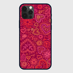 Чехол для iPhone 12 Pro Max Цветы с сердцами, цвет: 3D-черный