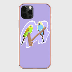 Чехол для iPhone 12 Pro Max Пара волнистых попугаев, цвет: 3D-светло-розовый