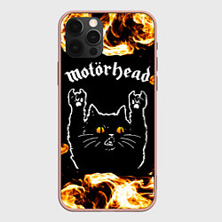 Чехол для iPhone 12 Pro Max Motorhead рок кот и огонь, цвет: 3D-светло-розовый
