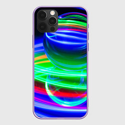 Чехол для iPhone 12 Pro Max Волнообразные абстрактные линии и шары, цвет: 3D-сиреневый