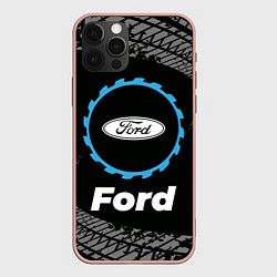 Чехол для iPhone 12 Pro Max Ford в стиле Top Gear со следами шин на фоне, цвет: 3D-светло-розовый