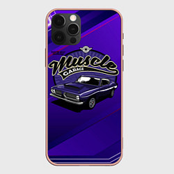 Чехол для iPhone 12 Pro Max Muscle garage - фиолетовый ретро-автомобиль, цвет: 3D-светло-розовый