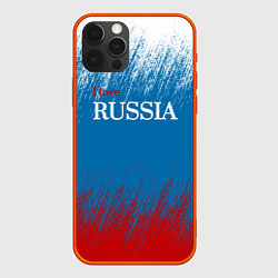 Чехол для iPhone 12 Pro Max Российский триколор - Я люблю Россию, цвет: 3D-красный