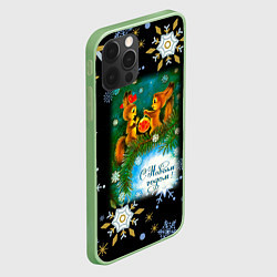 Чехол для iPhone 12 Pro Max Новый год две белки и новогодний шар, цвет: 3D-салатовый — фото 2