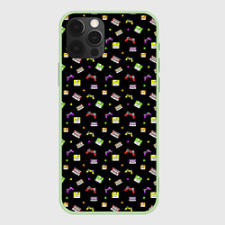 Чехол для iPhone 12 Pro Max 90s pattern on black, цвет: 3D-салатовый