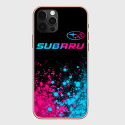 Чехол для iPhone 12 Pro Max Subaru - neon gradient: символ сверху, цвет: 3D-светло-розовый