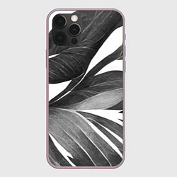 Чехол для iPhone 12 Pro Max Чёрно-белый тропический вайб, цвет: 3D-серый