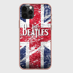 Чехол для iPhone 12 Pro Max The Beatles - лого на фоне флага Великобритании, цвет: 3D-светло-розовый