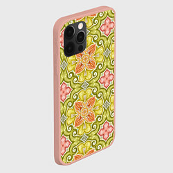 Чехол для iPhone 12 Pro Max Зеленые узоры и оранжевые цветы, цвет: 3D-светло-розовый — фото 2