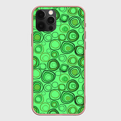 Чехол для iPhone 12 Pro Max Ярко-зеленый неоновый абстрактный узор, цвет: 3D-светло-розовый