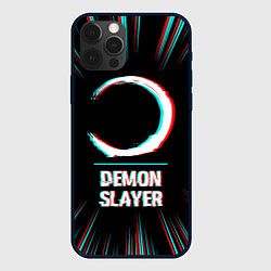 Чехол для iPhone 12 Pro Max Символ Demon Slayer в стиле glitch на темном фоне, цвет: 3D-черный