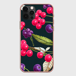 Чехол для iPhone 12 Pro Max Ягодки нарисованные, цвет: 3D-светло-розовый
