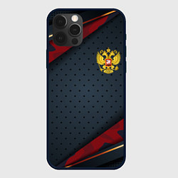 Чехол для iPhone 12 Pro Max Герб России черно-красный камуфляж, цвет: 3D-черный