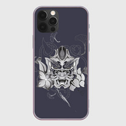 Чехол для iPhone 12 Pro Max Маска самурая в цветах, цвет: 3D-серый