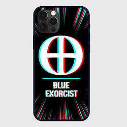 Чехол для iPhone 12 Pro Max Символ Blue Exorcist в стиле glitch на темном фоне, цвет: 3D-черный