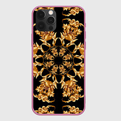 Чехол для iPhone 12 Pro Max Золотая гжель солнечный цветок, цвет: 3D-малиновый