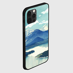 Чехол для iPhone 12 Pro Max Река в горах - акварельный рисунок, цвет: 3D-черный — фото 2