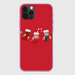 Чехол для iPhone 12 Pro Max Новогодняя композиция - Красный фон, цвет: 3D-малиновый