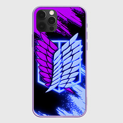 Чехол iPhone 12 Pro Max Attack on Titan logo neon