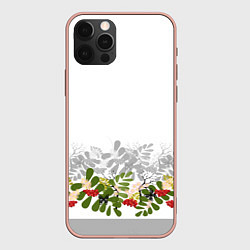 Чехол для iPhone 12 Pro Max Веточки красной рябины с бабочками, цвет: 3D-светло-розовый