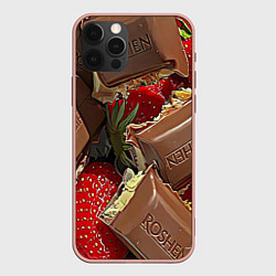 Чехол для iPhone 12 Pro Max Клубника и шоколад Рошен, цвет: 3D-светло-розовый