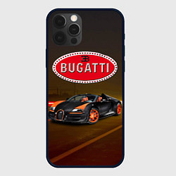 Чехол для iPhone 12 Pro Max Bugatti на ночной дороге, цвет: 3D-черный