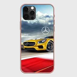 Чехол для iPhone 12 Pro Max Mercedes AMG V8 Biturbo на трассе, цвет: 3D-светло-розовый