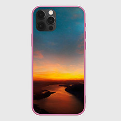 Чехол для iPhone 12 Pro Max Горная река на фоне заката, цвет: 3D-малиновый