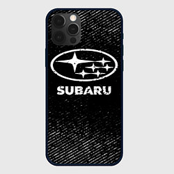 Чехол для iPhone 12 Pro Max Subaru с потертостями на темном фоне, цвет: 3D-черный