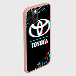 Чехол для iPhone 12 Pro Max Значок Toyota в стиле glitch на темном фоне, цвет: 3D-светло-розовый — фото 2