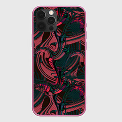 Чехол для iPhone 12 Pro Max Красно -зеленый темный абстрактный узор с разводам, цвет: 3D-малиновый