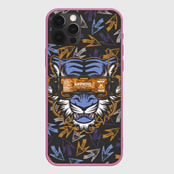 Чехол для iPhone 12 Pro Max Тигр в киберочках, цвет: 3D-малиновый